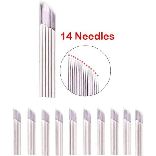 10pcs Microblading Needles 14 Stainless Steel Eyebrow Tattoo Needles Microblading Blades Permanent Makeup Tattoo Supplies