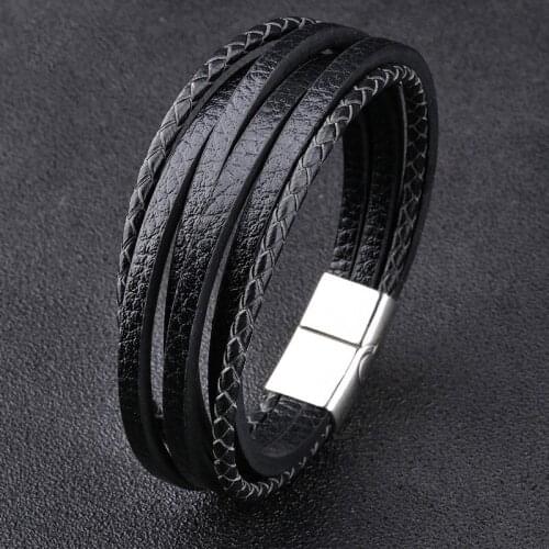 2020 Fashion Hand-Woven Multi-Layer Mens Bracelet Vintage Magnetic Buckle Bracelet