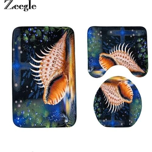 Zeegle 3Pcs/set Mats For Toilet Bathroom Floor Mats Non-slip Bath Mat Bathroom Carpet Toilet Lid Cover Absorbent Shower Mats