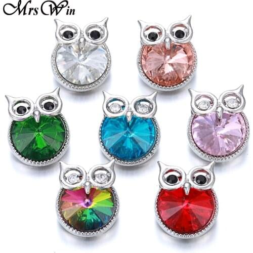 6pcs/lot New Owl Snap Jewelry Colorful Rhinestone Metal Owl Snap Button Fit 18mm Snap Button Bracelet Necklace Charm Jewelry