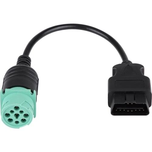 9 Pin To 16 Pin OBD2 Truck Diagnostic Scanner Cable Adapter For Cummins Diesel Engine Diagnostic Line Connector Black + Green