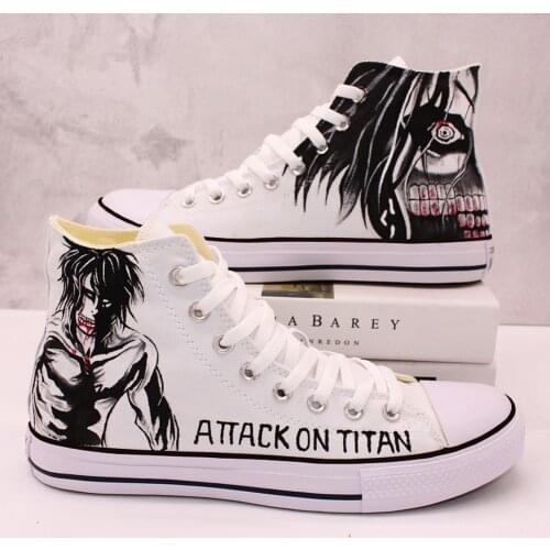 Anime Attack on Titan Jiyuu no Tsubasa Casual Ankle Hand drawn Canvas Shoes Preppy Student plimsolls Duck Shoes Sneakers
