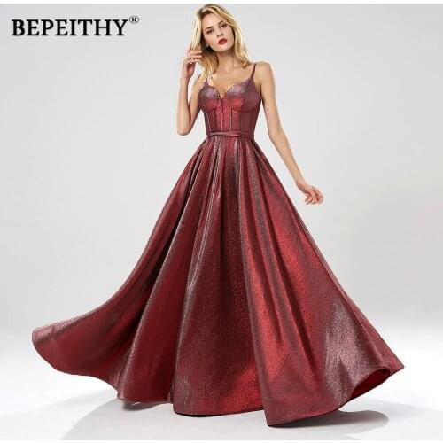 BEPEITHY 2020 A Line Sparkle Evening Dresses Long Party Elegant Sweep Train Glitter Party Prom Dress Robe De Soiree