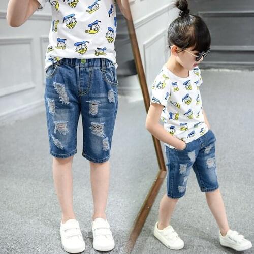 2018 summer childrens clothes boys girls jeans casual blue color baby boy jean shorts for boys kids summer denim jeans