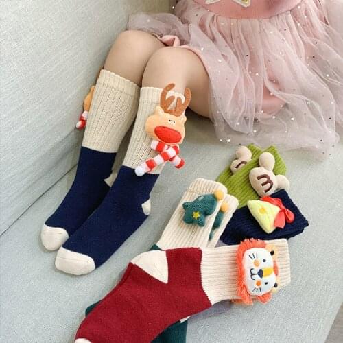 Kids Christmas Socks Cute Cartoon 3d Doll Bear Mouse Rabbit Cute Knee Socks Autumn Winter Thick Warm Cotton Girls Boys Socks