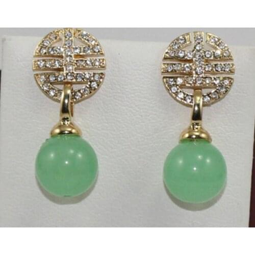 Hot Sell Ladys New vintage Classic Green 12mm green Natural jade Drop Earring