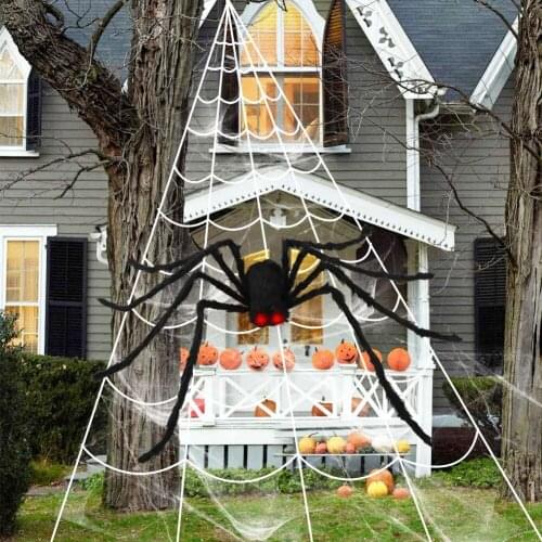 Halloween Decorations Giant Stretchy horror black Spider Web with Black Large Spider Terror Party Bar Haunted House Props