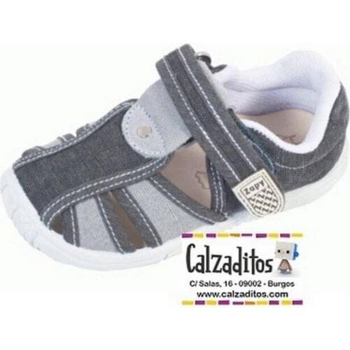Canvas sandals in black and gray padded with velcro, by Lonettes Zapy for kids