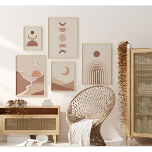 Bobo Style Art Poster Moon and Star Sun Print Landscape Nordic Canvas Painting Wall Art Nordic Picture Room Decor