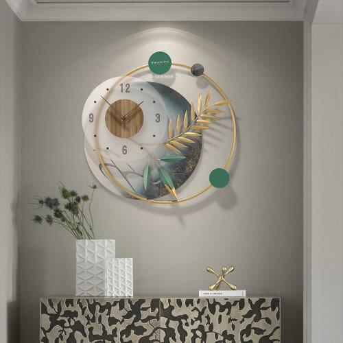 Chinese Luxury Wrought Iron Leaf Wall Clocks Wall Stickers Hotel Lobby Wall Mural Decoration Home Livingroom Wall Hanging Crafts