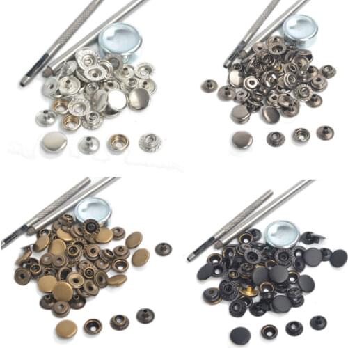 15set 15mm 17mm Brass Made Heavy Duty Snap Fasteners Press Studs Kit Poppers Buttons with Tool 12.5mm 15mm 17mm