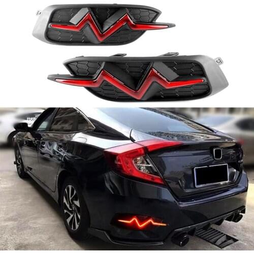 Red LED Rear Bumper Daytime Running Light Tail Lamp For Honda Civic 2016-2018