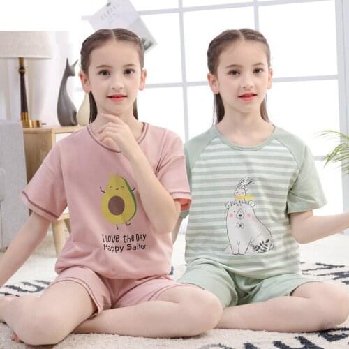 Summer Teens Clothes Children Clothing Set Big Girls Pajamas Sets Boys Cotton Sleepwear Short Sleeve Pyjamas Kids Home Clothes
