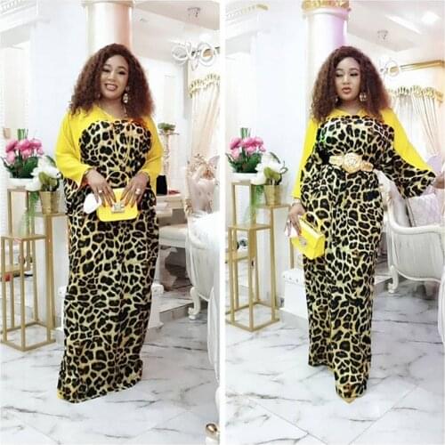 Fashion African Dresses For Women Vetement Femme 2021 High Quality Leopard Print Maxi Robe Nigerian Clothes