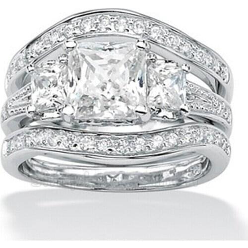 Fashion Jewelry Noble jewelry Jewelry Gem 5A Zircon stone 14KT White Gold Filled 3 Wedding Band Ring Set Sz 5-11 Gift