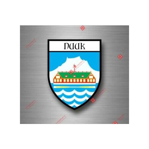 Cartoon Car Sticker Decal Souvenir Car Coat of Arms Shield City Flag Travel Nuuk Greenland Cartoon Car Sticker