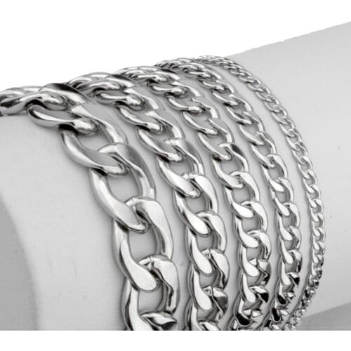 Maxmoon Mens Bracelet Chain Polished Stainless Steel Silver Color Chains Bracelet for Men Cuban Link 3/5/7/9/11mm