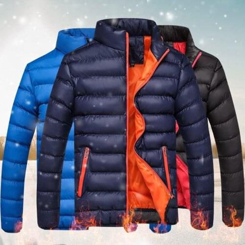 2020 winter mens down coat youth stand collar warm solid color casual down cotton jacket fashion mens parka