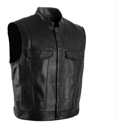 Mens Vest Black Motorcycle Hip Hop Leather Vest Punk Spring Sleeveless Leather Vest Plus Plus Size Loose Casual