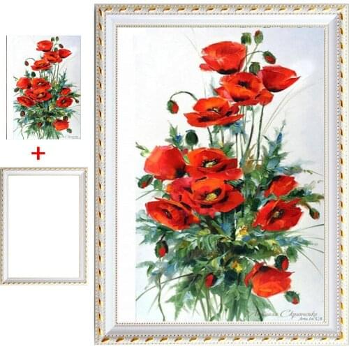 Framed New 5D DIY Diamond Painting Crystal Diamond flower Cross Stitch round Drill Full Diamond Embroidery home Decor