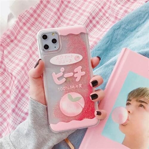 New Peach Phone Case For iPhone 11Pro Max SE2020 Cute Kawaii Quicksand Phone Cover For iPhone X XR XS Max 7 8 Plus Accessories