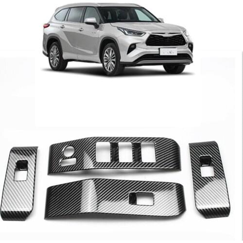 Carbon Fiber Look Car Interior Window Lift Switch Control Panel Sticker Frame Cover Trim ABS For Toyota Highlander 2020-2022
