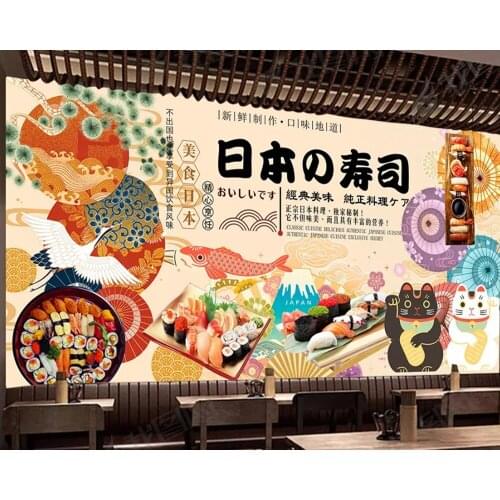 Papel de parede Japanese sushi 3d wallpaper,dining romm kitchen restaurant wall papers home decor custom mural