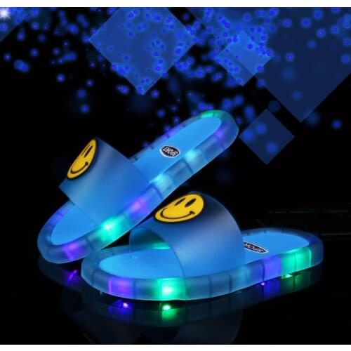 2021 Summer Girls Boys Luminous Slippers Children Soft PVC Shoes Toddler Kids Home Sandals Comfortable Baby Slides blue shoes