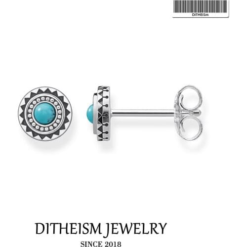 Round Blue Star Stud Earrings, 2018 New Fashion Jewelry 925 Sterling Silver Trendy Stone Gift For Women Men Lover