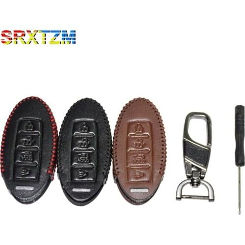 SRXTZM 1pcs Fashion Car Key Case Shell Covers Leather 4 Buttons Auto Fob Bag For Nissan Tidda Livida X-Trail Qashqai Teana