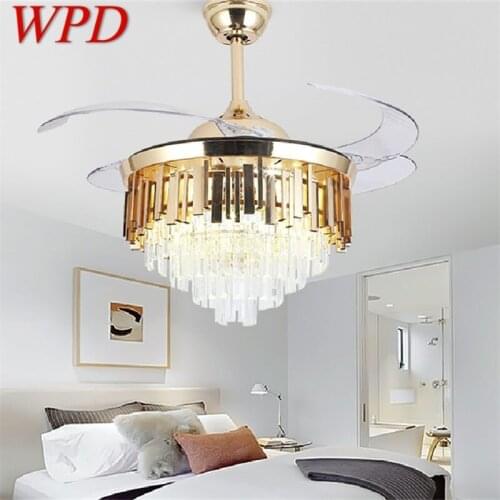 WPD Ceiling Fan Light Invisible Luxury Crystal LED Lamp With Remote Control Modern For Home
