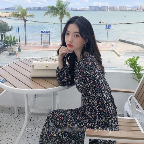 Women Autumn Vintage Party Evening Dress Lady France Style Chic O-Neck Lantern Long Sleeve Floral Print Dress Vestido 2021 New