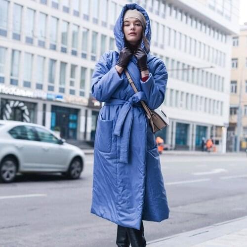 Winter Street Style Commuter Thick Jacket Hooded Belt Long Cotton Jacket Ladies Jacket