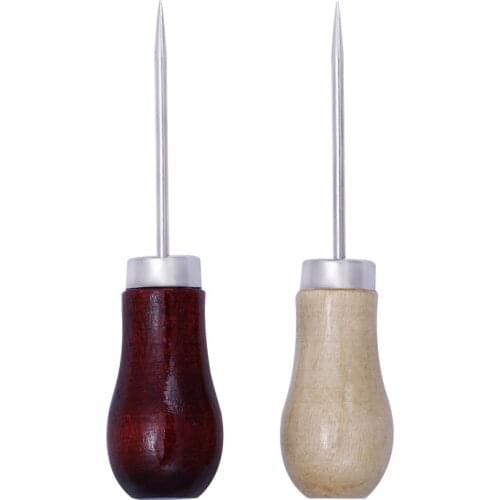 1PCs Wooden Handle Awl Manual Knitting Tool Straight Cone Curved Cone Needle Thousand Through Drill Tools Leather Craft Tools