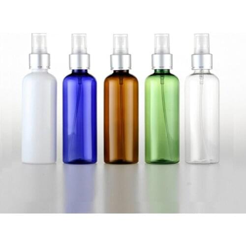 100ml Spray Bottle Anodized Aluminum Nozzle Transparent Blue Green White Plastic Perfume Empty Packing Bottle 20pcs/lot