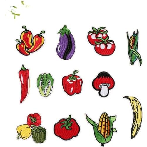 100pcs/lot Embroidery Patch Vegetables Fruits Peppers Tomatoes Bananas Clothing Decoration Sewing Accessories Craft Diy Applique