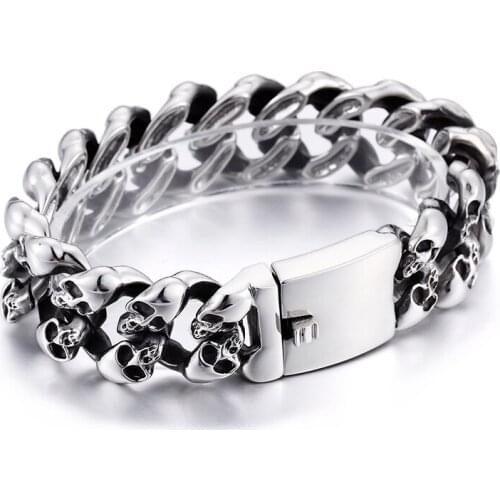 103g Heavyweight Vintage 316L Stainless Steel Biker Skull Skeleton Chain bracelet Mens Gothic ewelry 8.26 inch