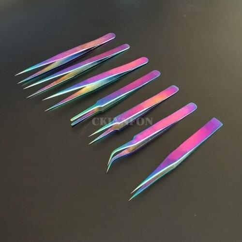 200Pcs/Lot Stainless Steel Curved Straight Eyebrow Tweezers Eyelash Curler Clip Plucking Nail Art Colorful Tool New