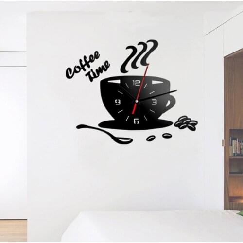 3D DIY Decorative wall stickers Coffee Time coffee bar watch living room bedroom Creative Clock Cup Shape wall clock gifts