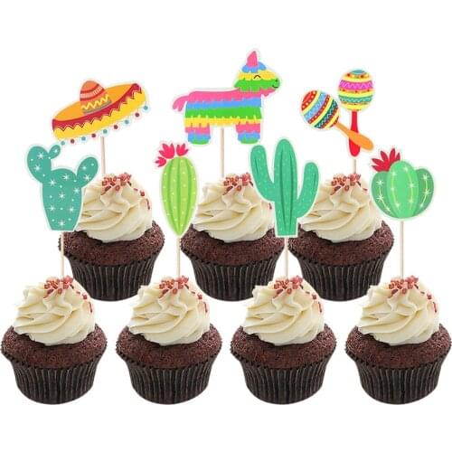 7Pcs/Lot Mix Color Tropical Cake Topper Cute Cupcake Decorating Tools Boy Kids Summer Birthday Party Decor Baby Shower Favors