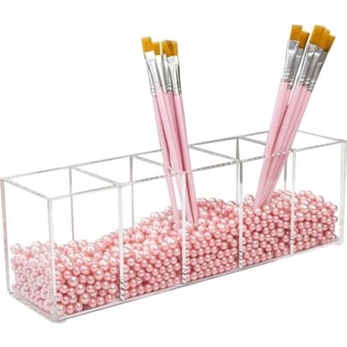 Acrylic Makeup Brushes Organizer Box Container Acrylic Storage Box Clear Cosmetic Organizer 5 Slot