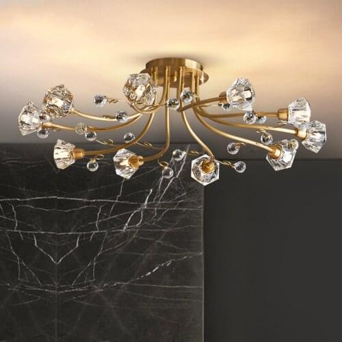 American Copper Crystal Luxury LED Chandelier Lighting For Living Room Bedroom Villa Art Hanging Lamp G9 Modern Home Chandeliers