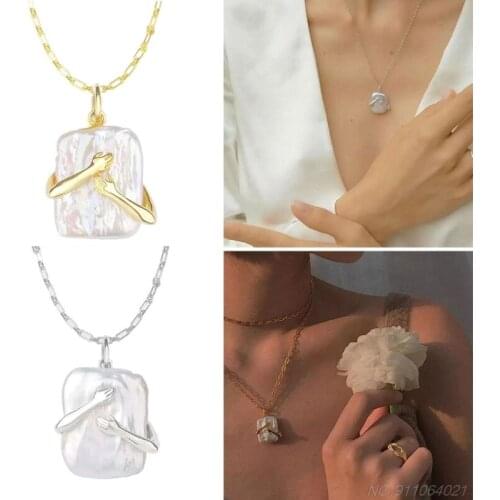 Free Shipping Fashionable Hug Necklace Square Baroque Pearl Couple Pendant Necklace Exquisite Hug Pendant Necklace 21 wholesales
