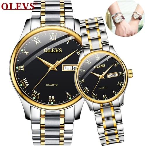 OLEVS Valentines Romantic His and Hers Quartz Analog Watches Waterproof Luminous Couple Watch Gifts Set for Lovers Set of 2