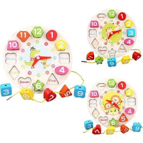 Preschool Baby Montessori Toys Early Education Teaching Aids Digital Clock Math Toys Geometric Shape Matching Clock Wooden Toy