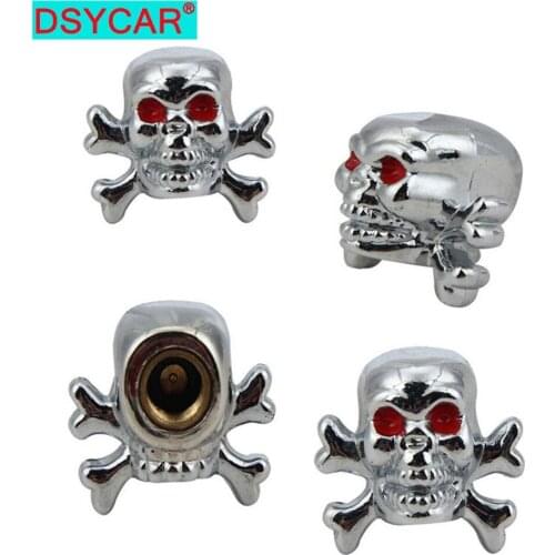 Dsycar 4Pcs/Lot Copper Core Car Valve Caps Red Eyes Evil Skull Tyre Air Valve Stem Dust Caps For Car Truck Bike Top Car Styling