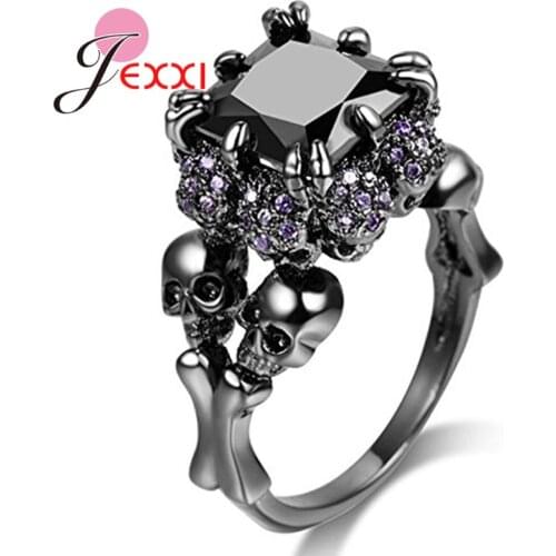 Geometric Square CZ Crystal Wedding Punk Skull Rings For Women 925 Sterling Silver Gifts Ring Jewelry Wholesale