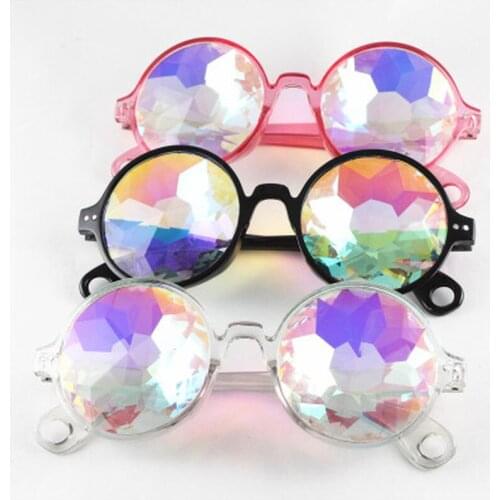 Hot Sale Round Frame Holographic Kaleidoscope Men Women Sunglasses Rave Festival Stylish Female Male Glasses Party Queen Gifts