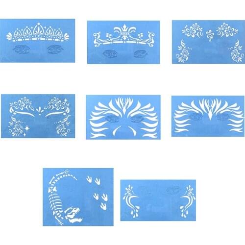 8 Styles Reusable Face Paint Airbrush Glitter Body Paint Drawing Tattoo Design Tool Facial Makeup Template Tattoo Stencil