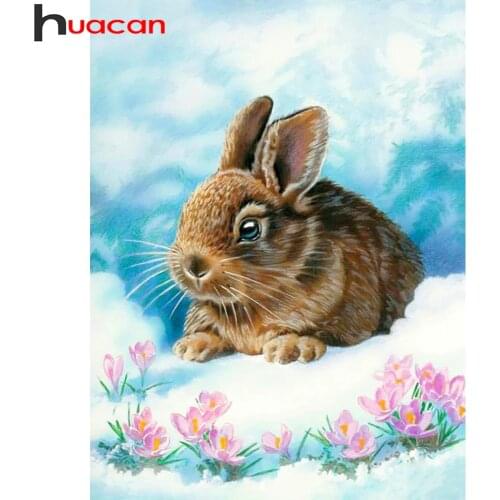 Huacan Diamond Painting 5d Rabbit Full Diamond Embroidery Mosaic Animal Picture Of Rhinestones Bedroom Decoration Wall Art